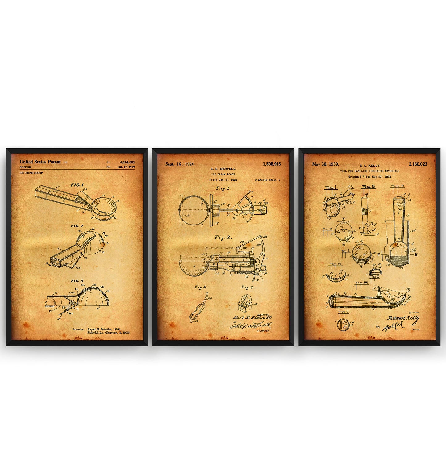 Ice Cream Scoop Set Of 3 Patent Prints - Magic Posters