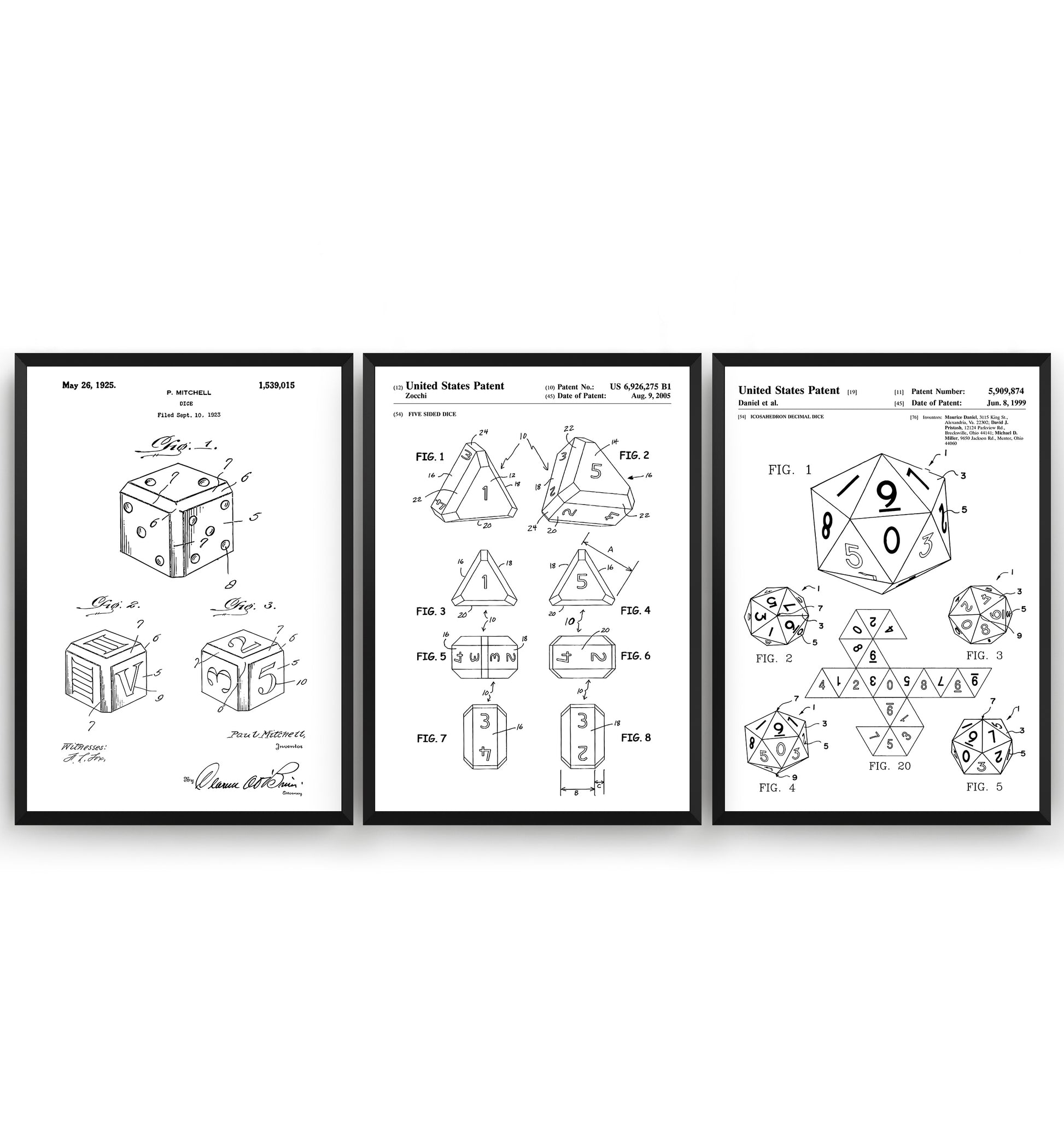 Dice Set Of 3 Patent Prints - Magic Posters
