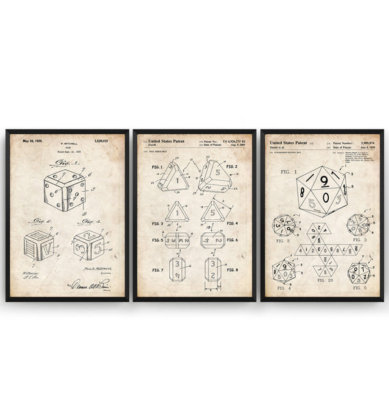 Dice Set Of 3 Patent Prints - Magic Posters