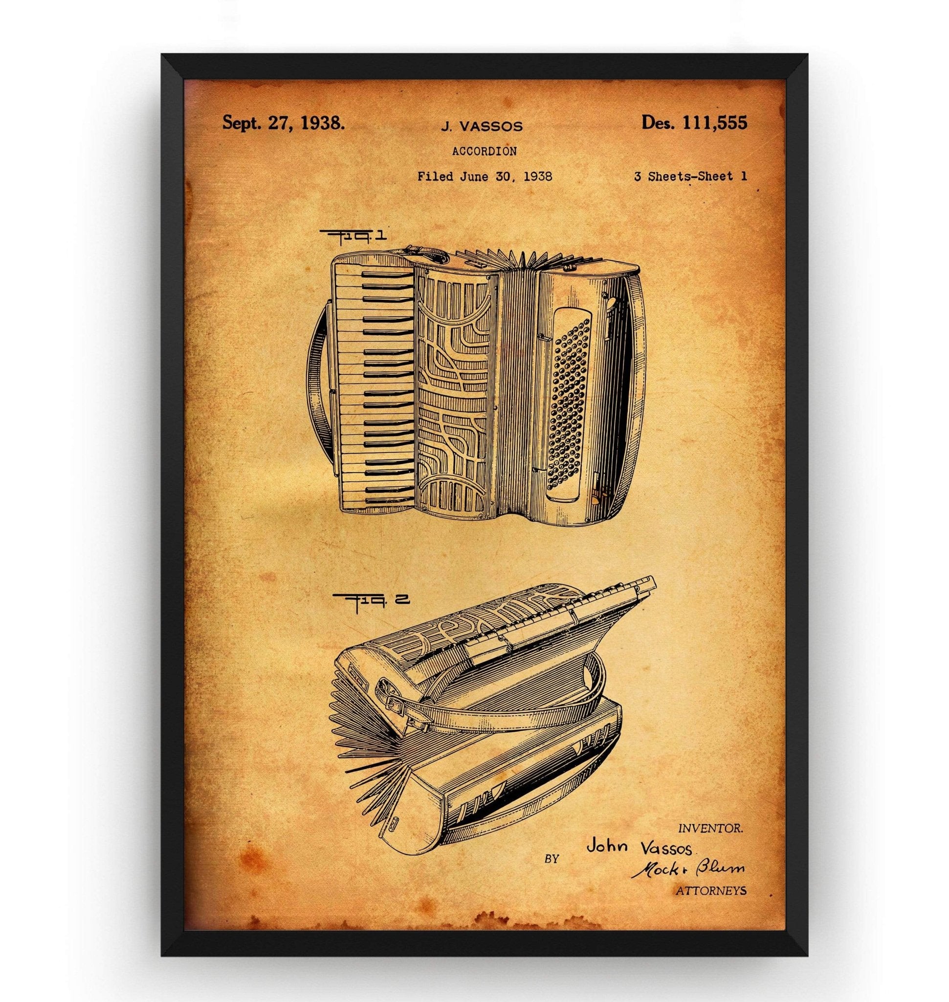 Accordion 1938 Patent Print - Magic Posters