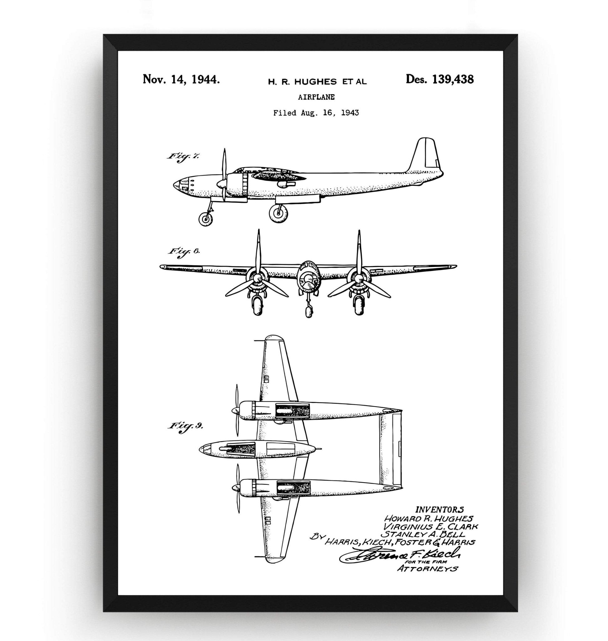 Airplane H R Hughes 1944 Patent Print - Magic Posters
