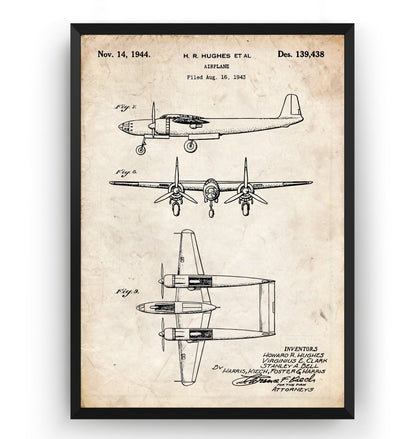 Airplane H R Hughes 1944 Patent Print - Magic Posters