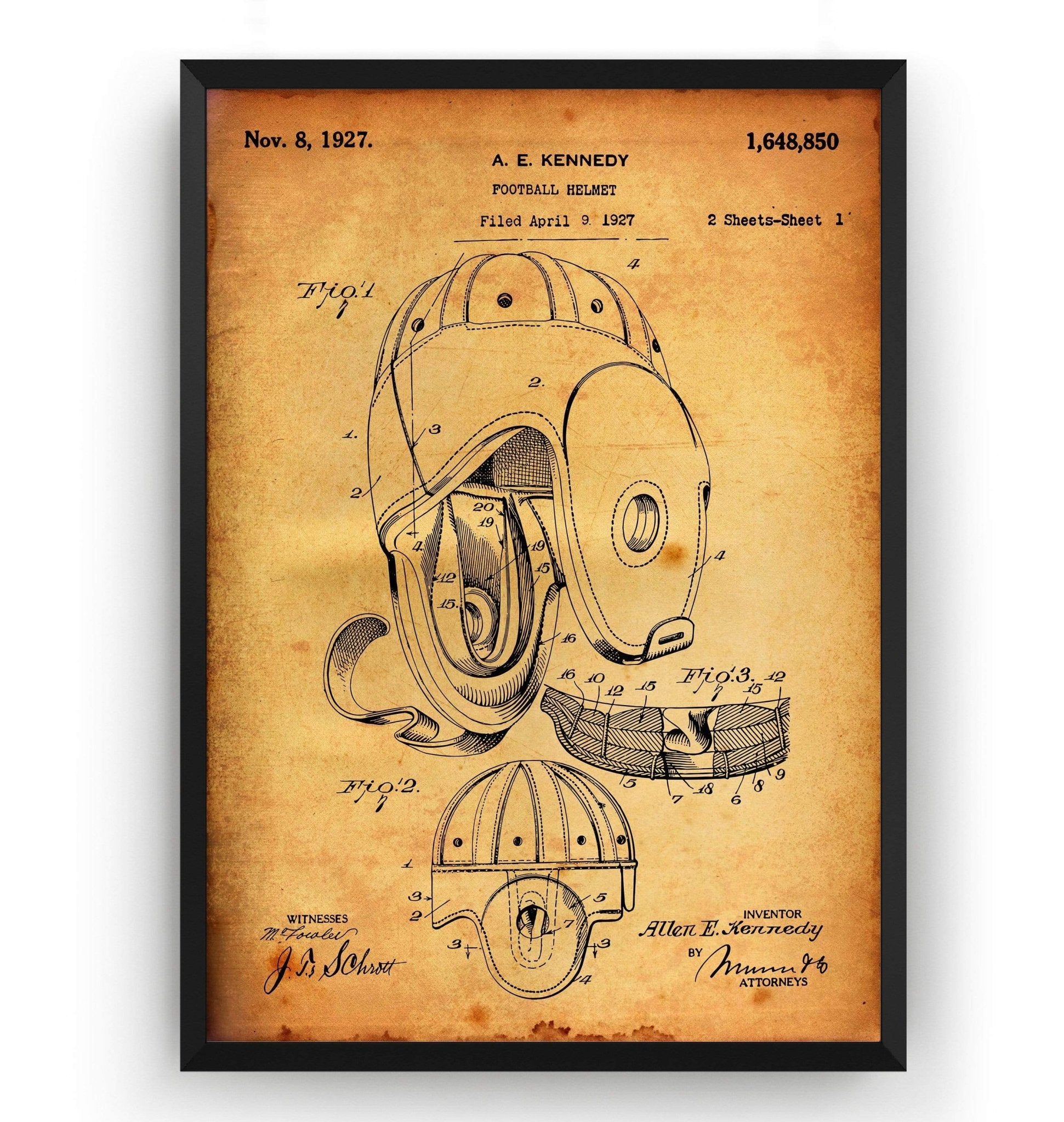 American Football Helmet 1927 Patent Print - Magic Posters