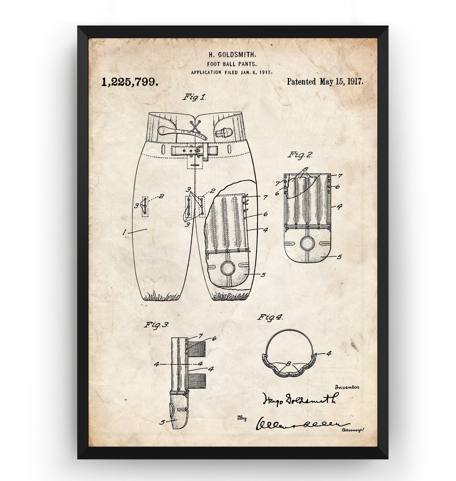 American Football Pants 1917 Patent Print - Magic Posters