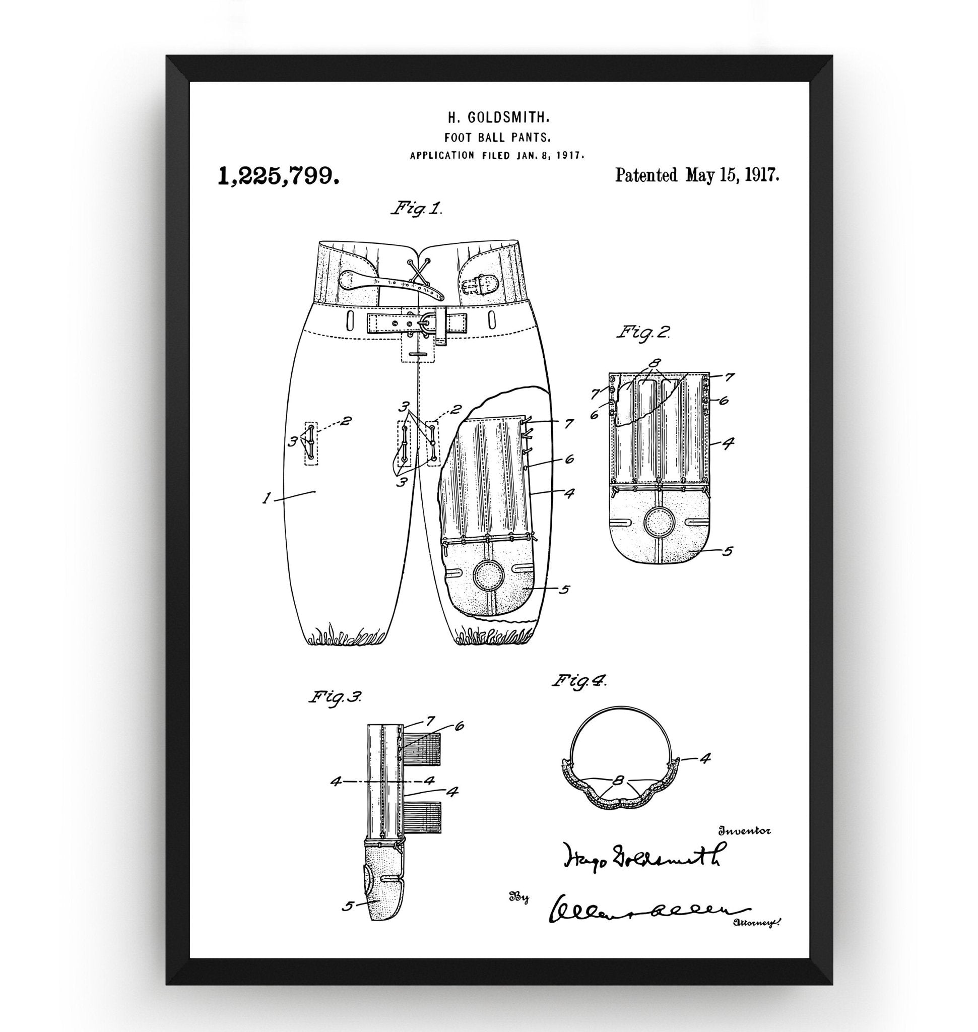 American Football Pants 1917 Patent Print - Magic Posters
