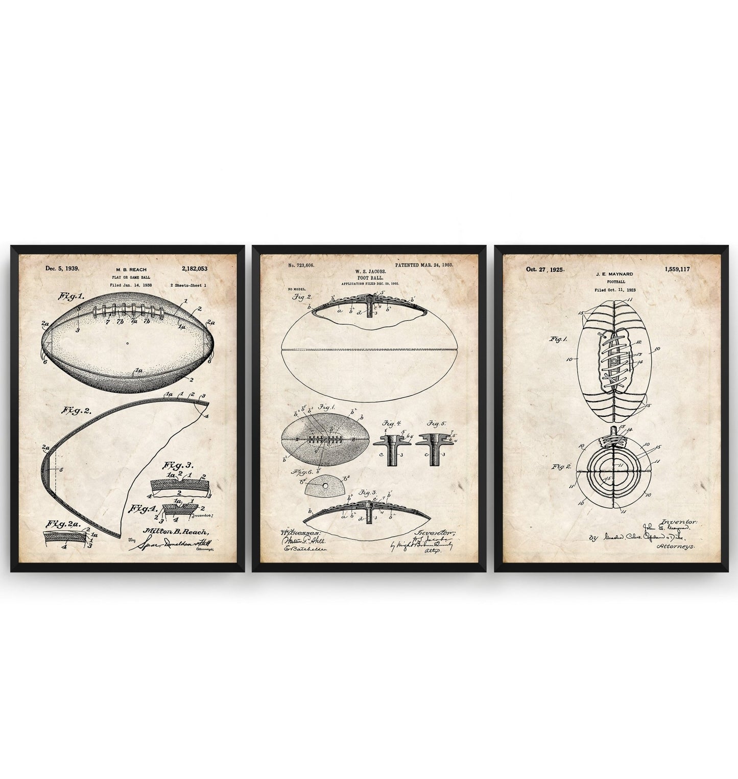 American Football Set Of 3 Patent Prints - Magic Posters