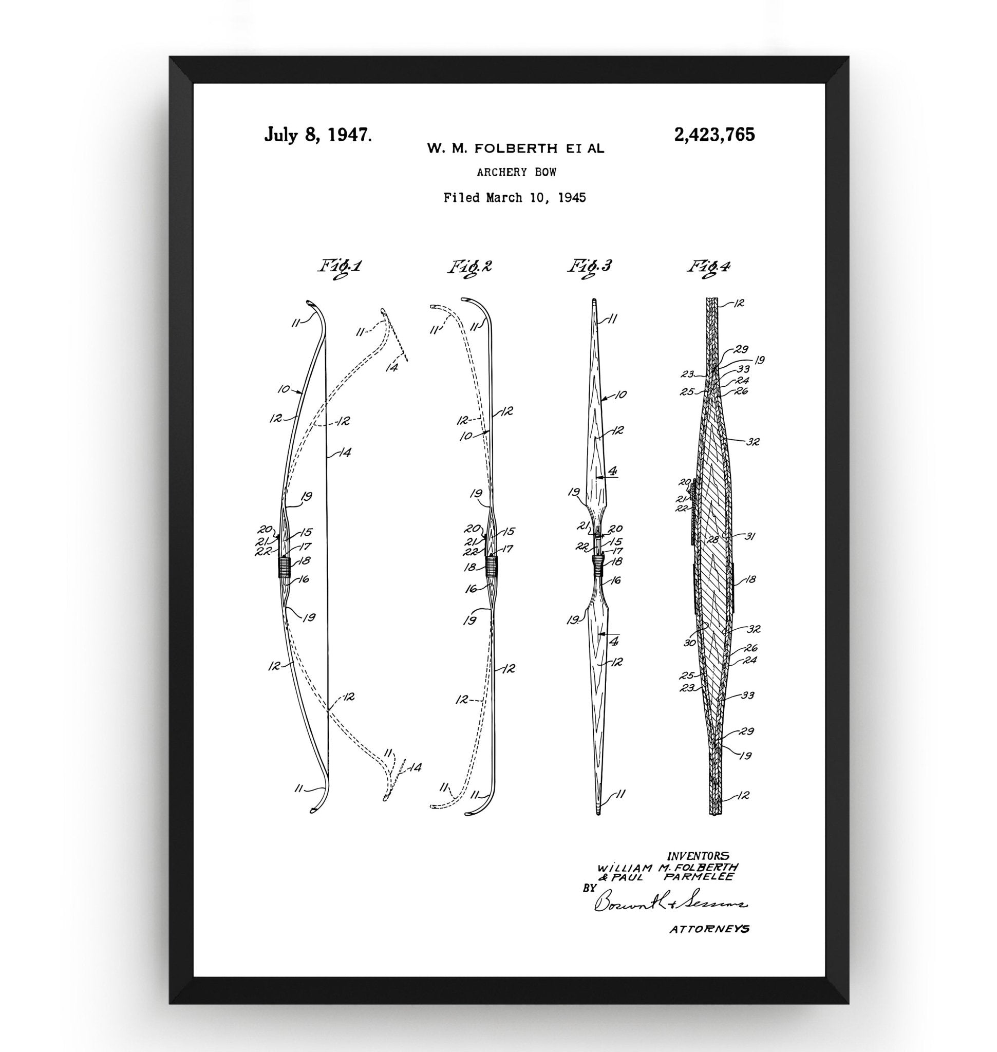 Archery Bow 1945 Patent Print - Magic Posters