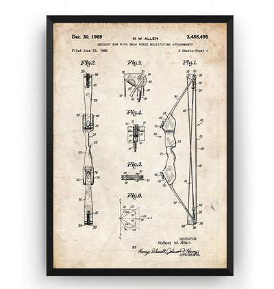 Archery Bow With Multiplying Attachments 1969 Patent Print - Magic Posters