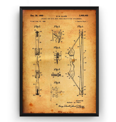Archery Bow With Multiplying Attachments 1969 Patent Print - Magic Posters