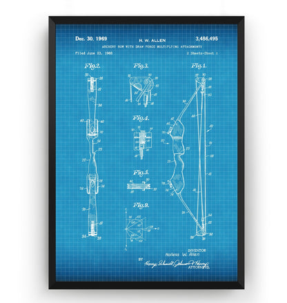 Archery Bow With Multiplying Attachments 1969 Patent Print - Magic Posters