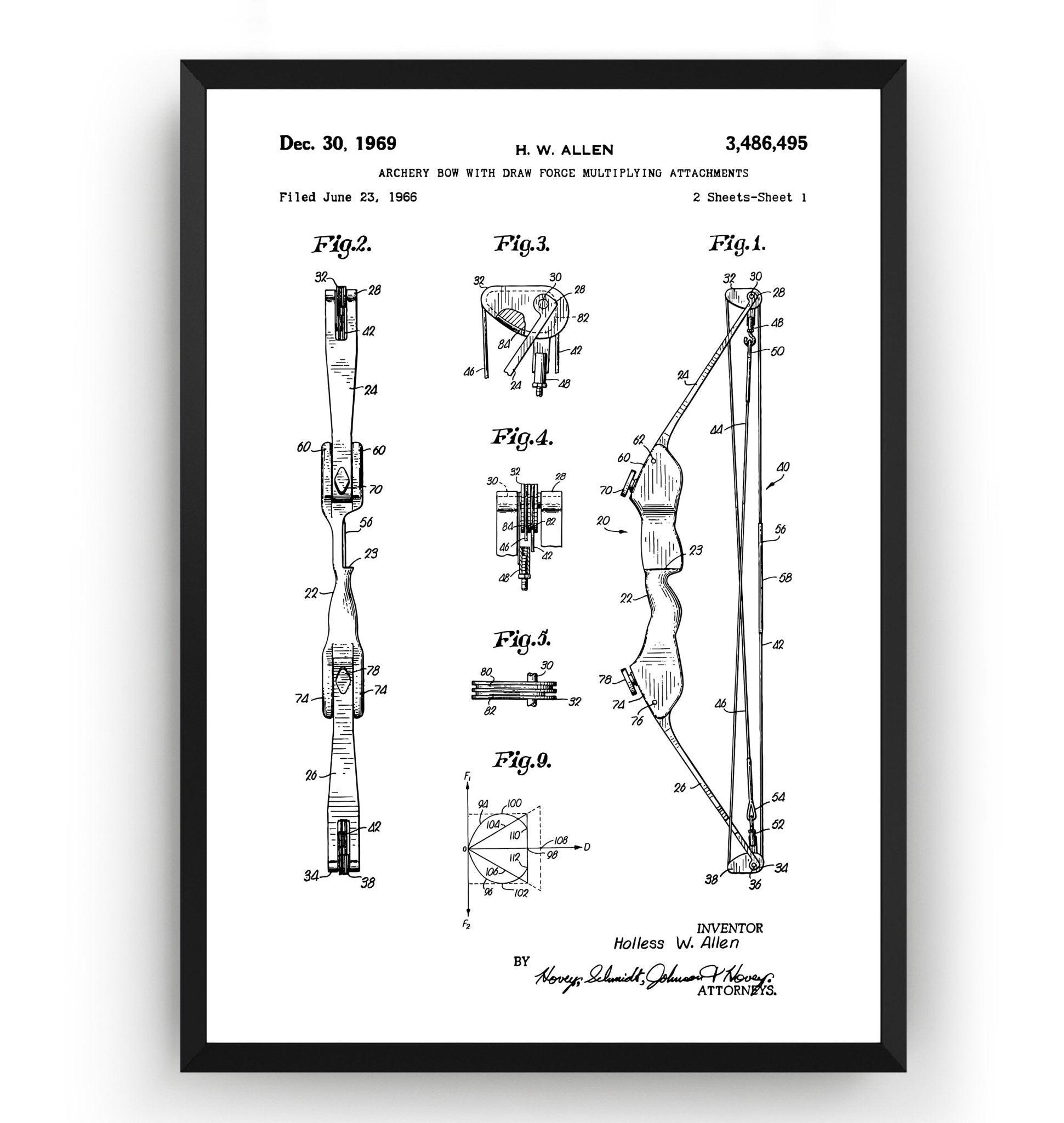 Archery Bow With Multiplying Attachments 1969 Patent Print - Magic Posters