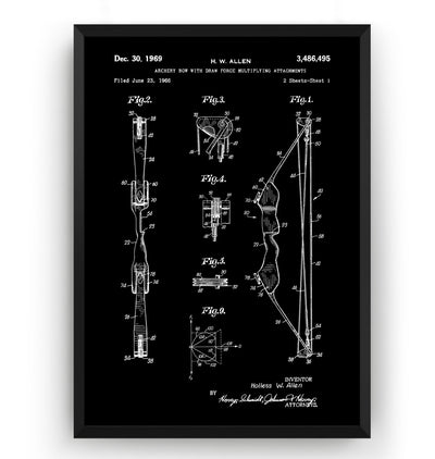 Archery Bow With Multiplying Attachments 1969 Patent Print - Magic Posters