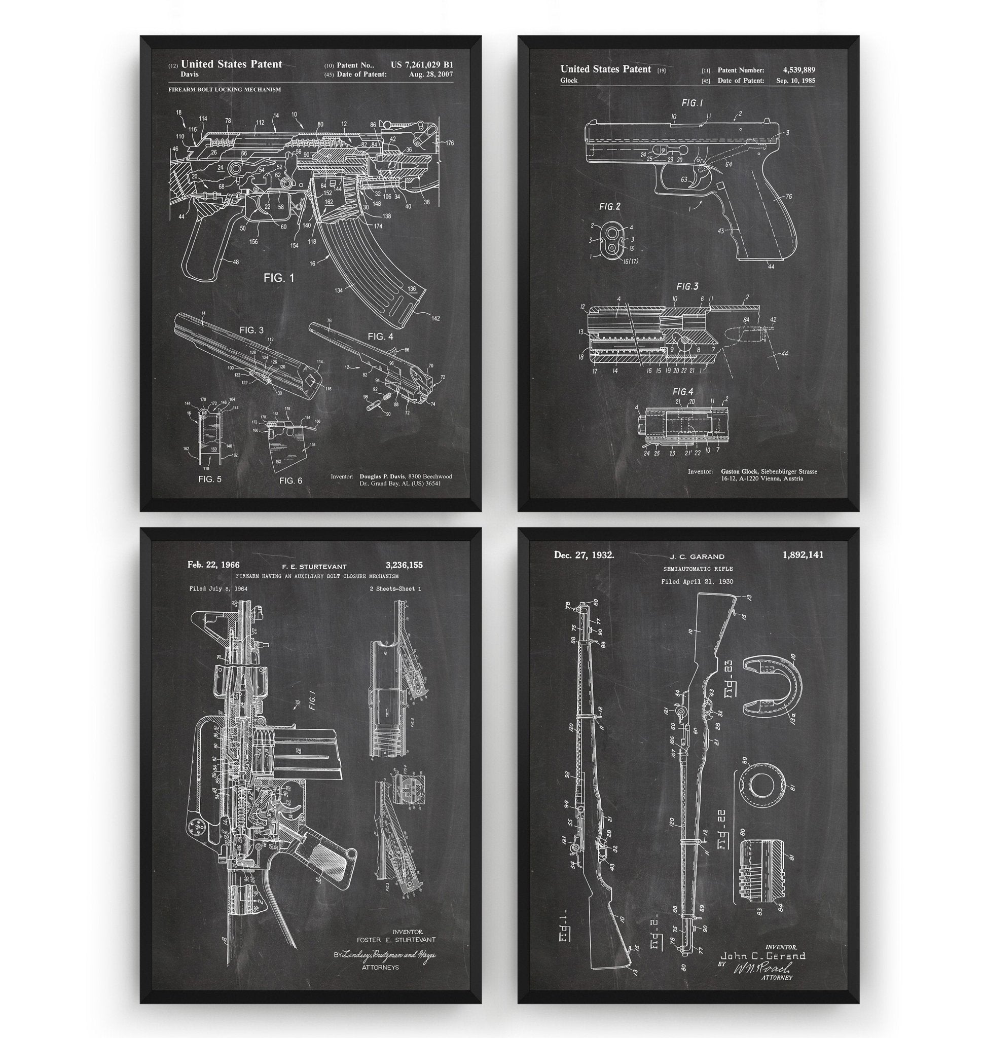 Automatic Rifle Gun And Pistol Set Of 4 Patent Prints - Magic Posters