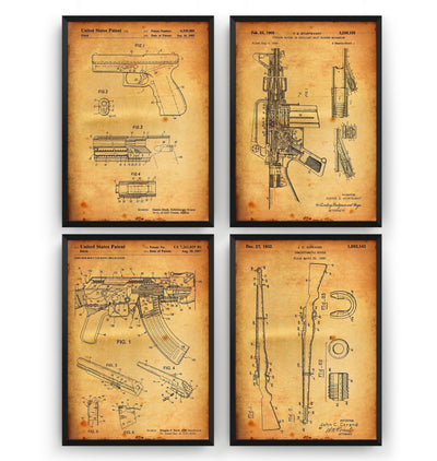 Automatic Rifle Gun And Pistol Set Of 4 Patent Prints - Magic Posters