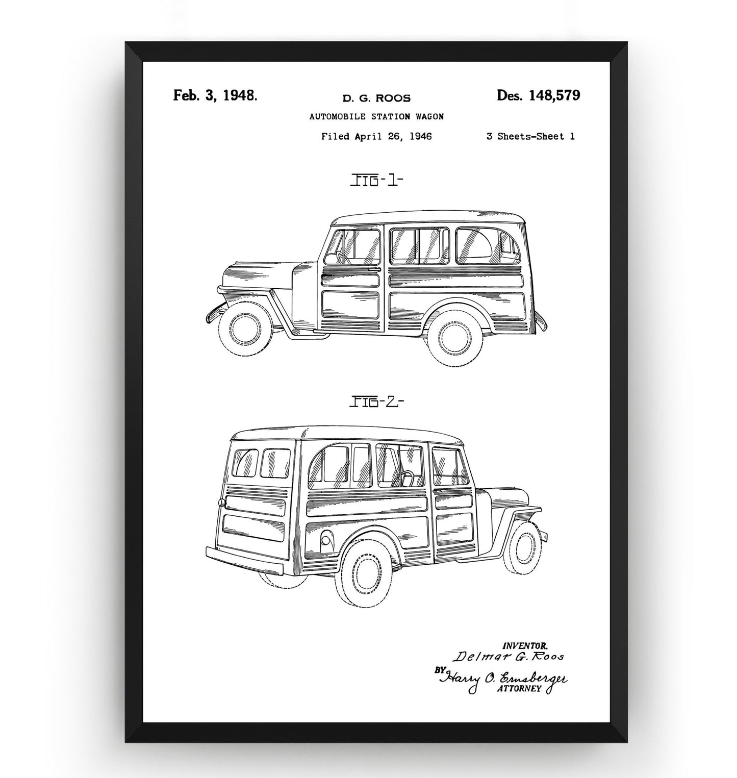 Automobile Station Wagon 1948 Patent Print - Magic Posters