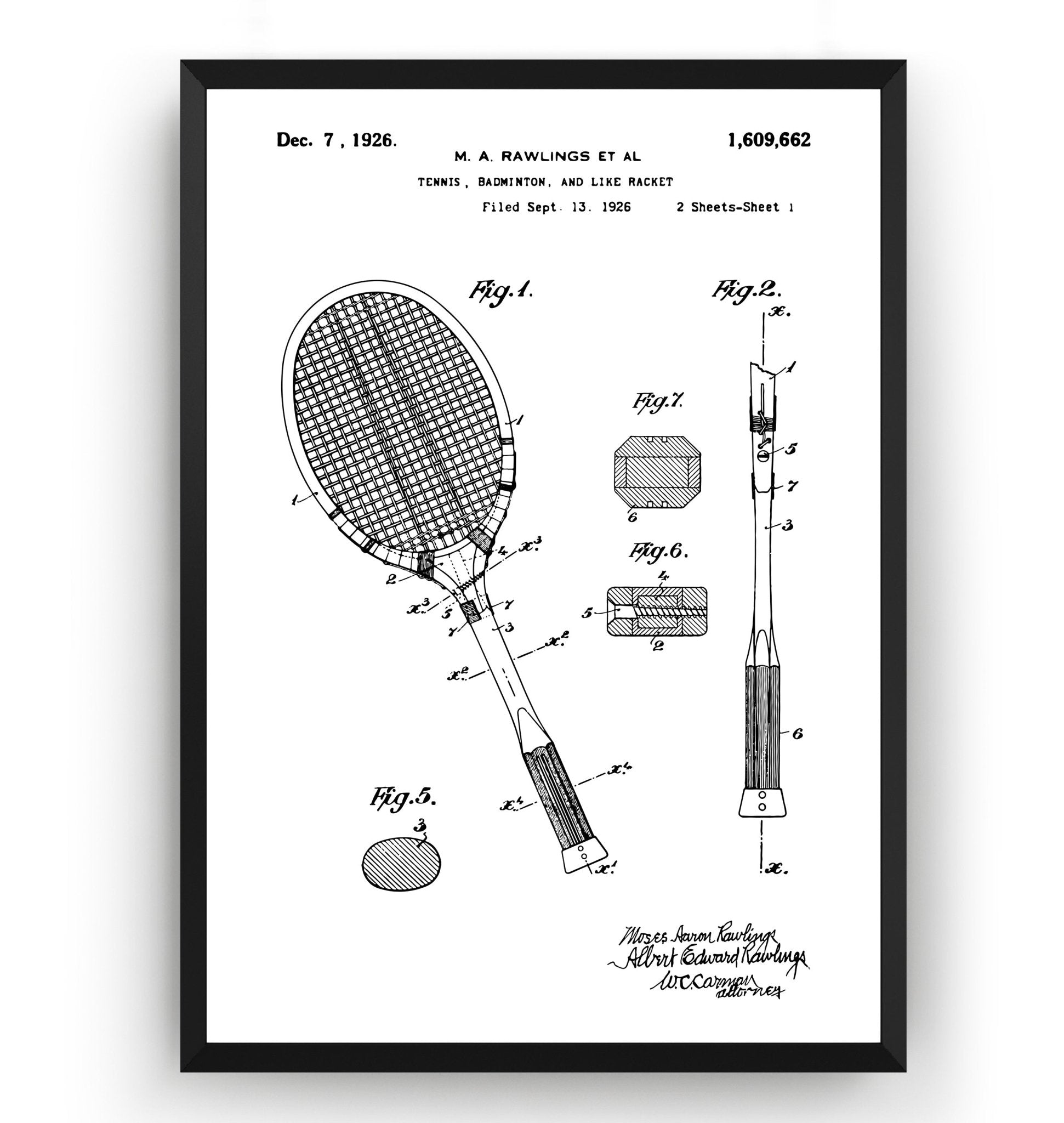 Badminton Racket 1926 Patent Print - Magic Posters