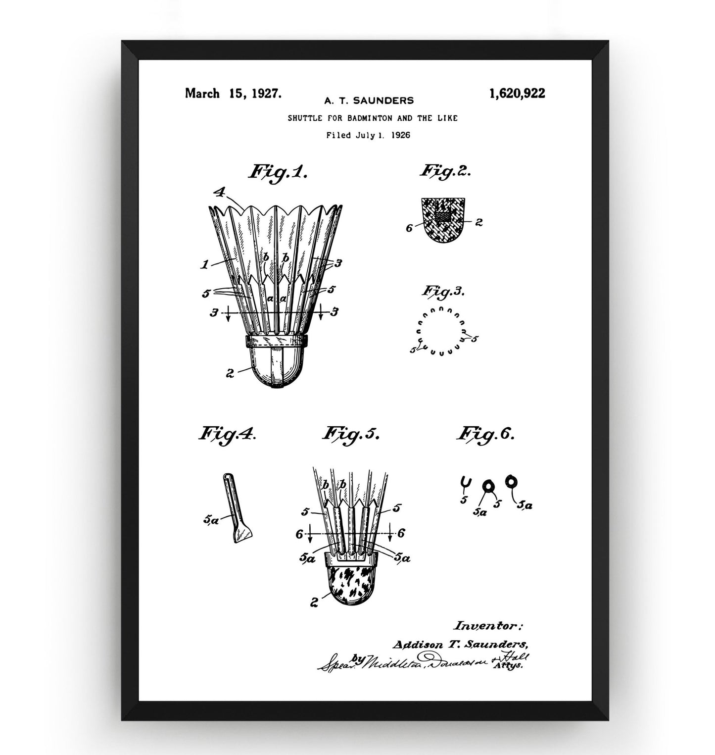 Badminton Shuttlecock 1926 Patent Print - Magic Posters