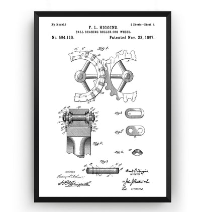 Ball Bearing Roller Cogwheel 1897 Patent Print - Magic Posters