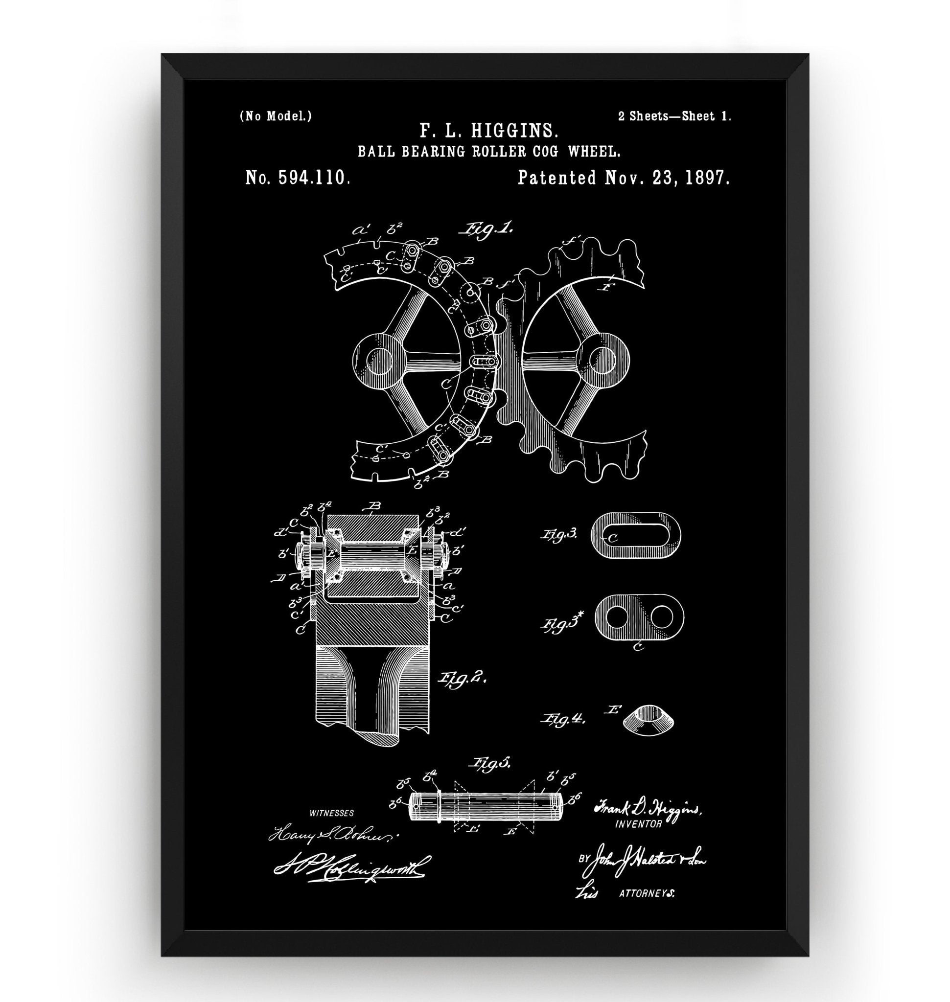Ball Bearing Roller Cogwheel 1897 Patent Print - Magic Posters