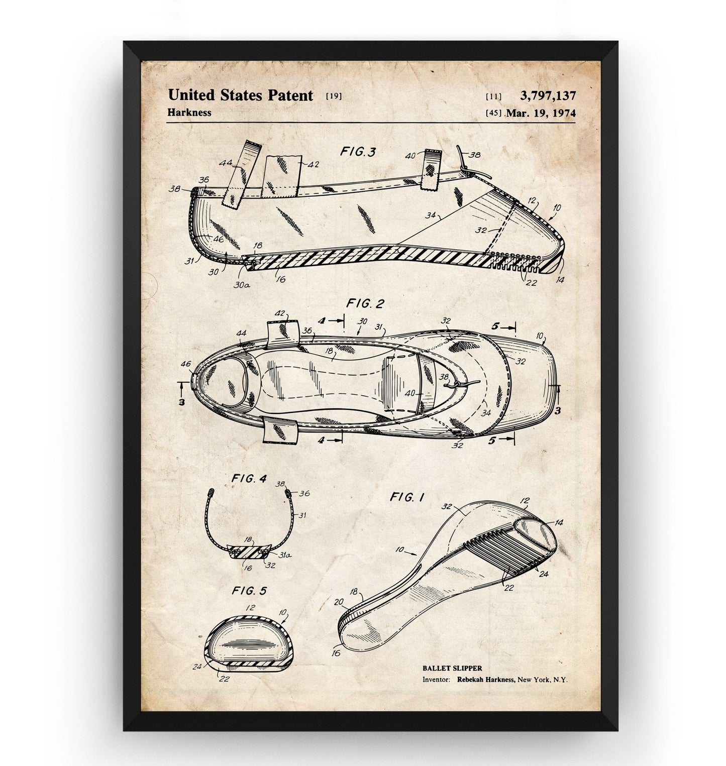 Ballet Slipper 1974 Patent Print - Magic Posters