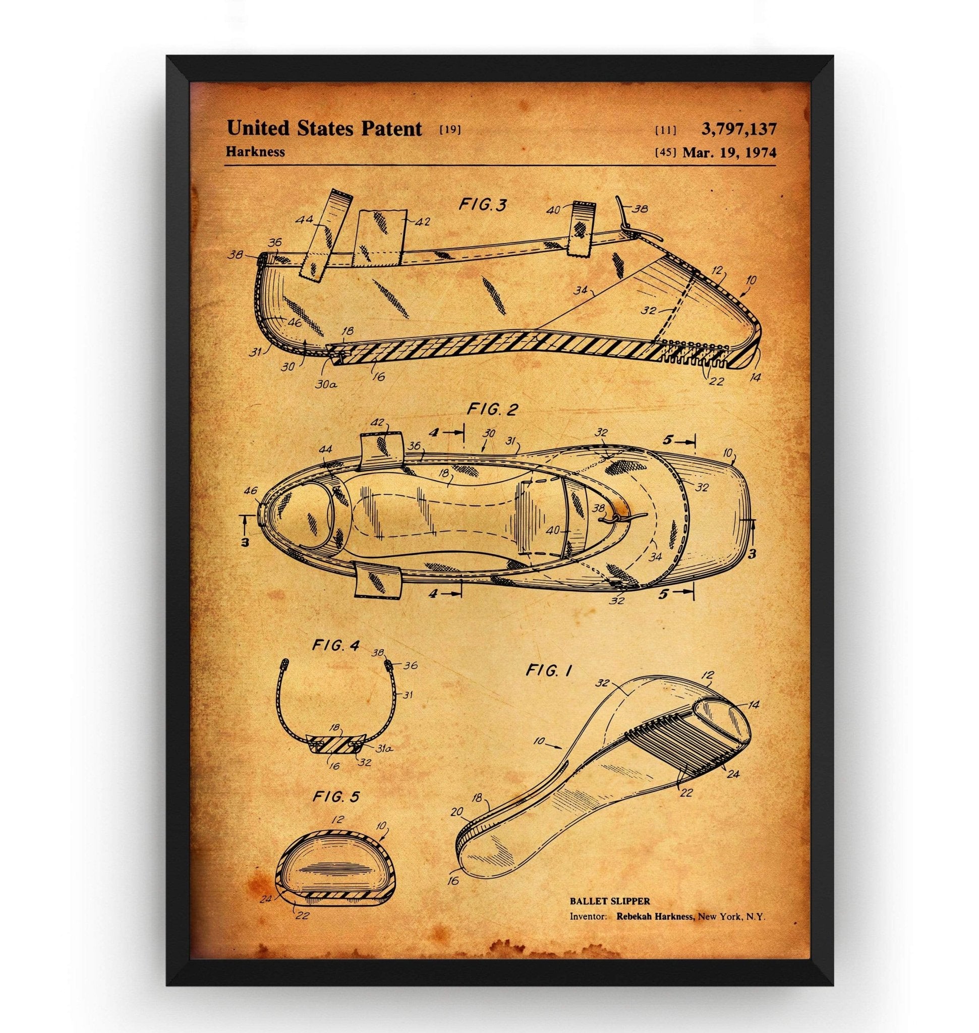 Ballet Slipper 1974 Patent Print - Magic Posters