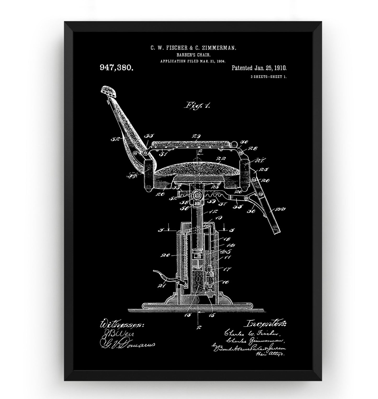 Barbers Chair 1910 Patent Print - Magic Posters