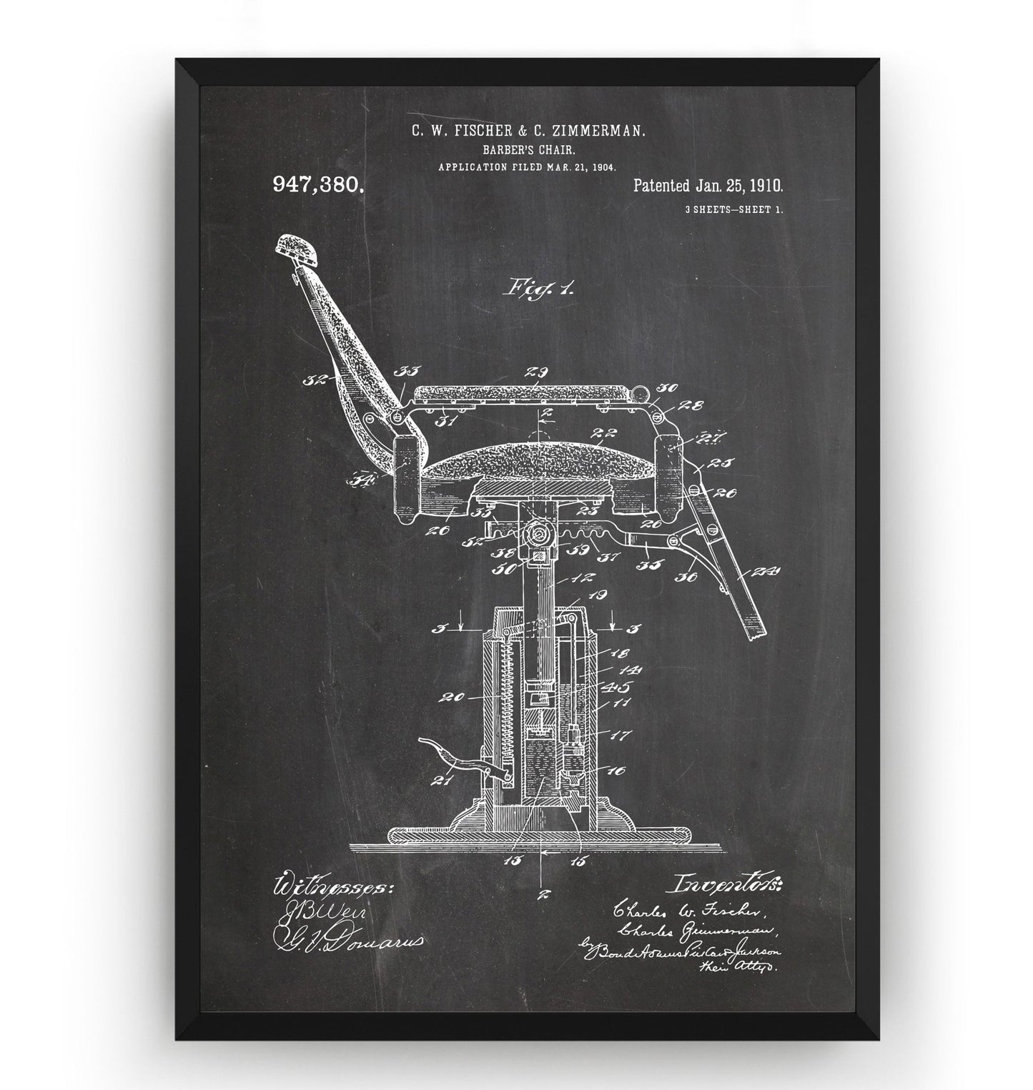 Barbers Chair 1910 Patent Print - Magic Posters