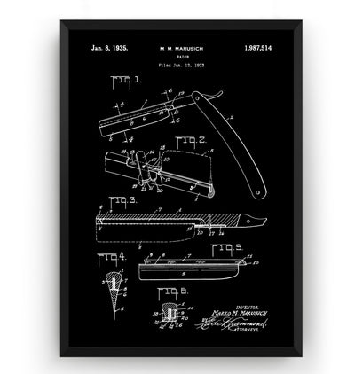 Barbers Razor 1935 Patent Print - Magic Posters