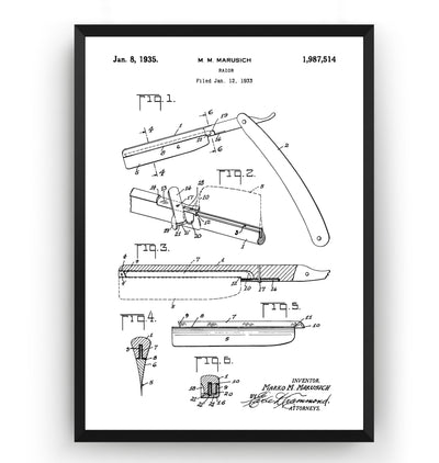 Barbers Razor 1935 Patent Print - Magic Posters