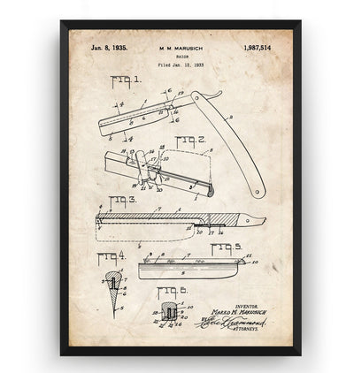 Barbers Razor 1935 Patent Print - Magic Posters