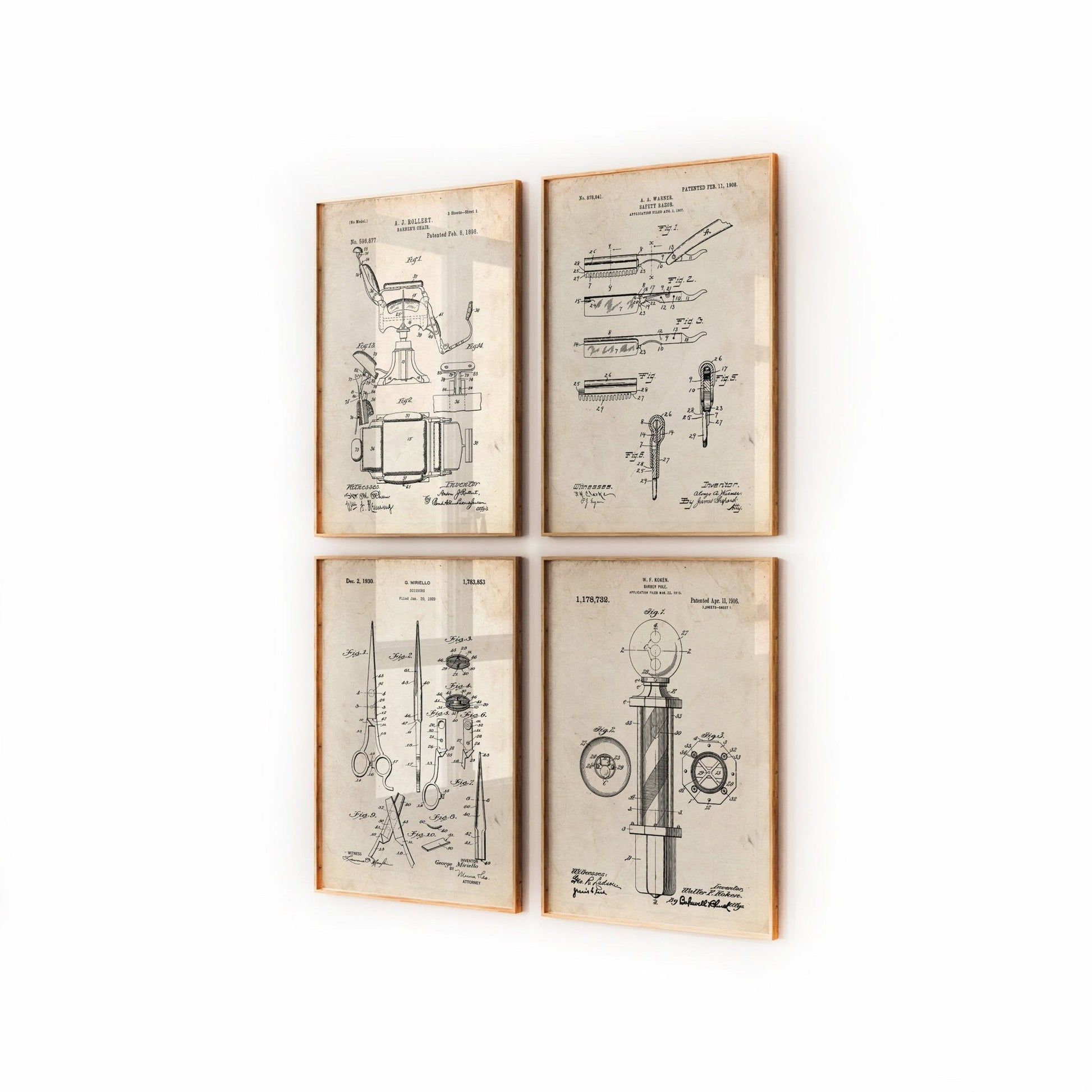 Barbers Set Of 4 Patent Prints - Magic Posters