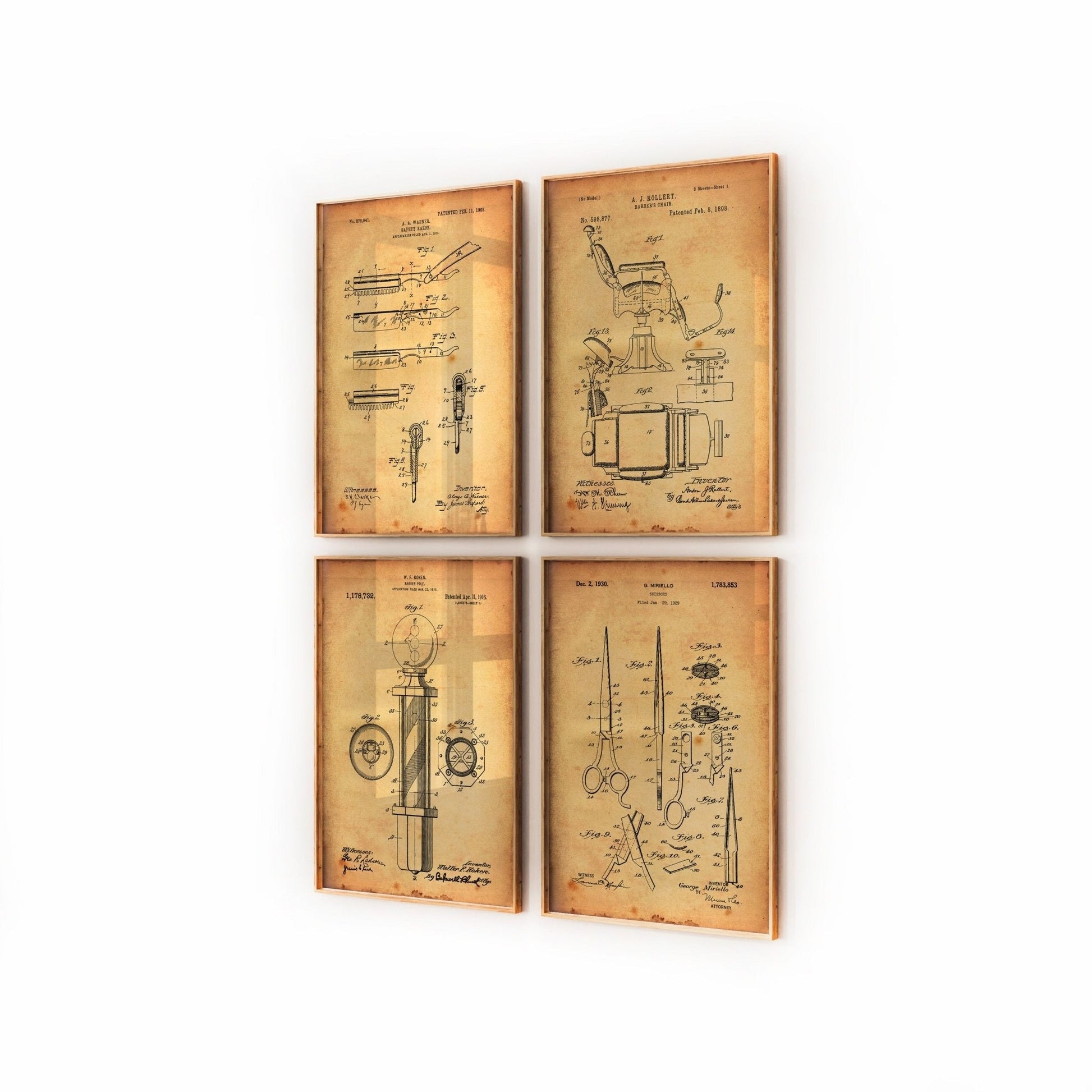 Barbers Set Of 4 Patent Prints - Magic Posters