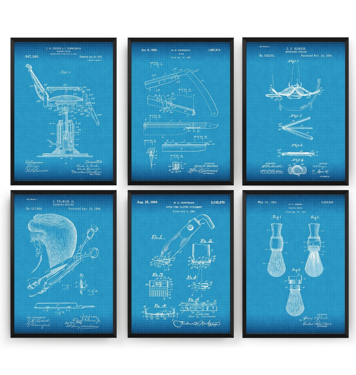 Barbers Set Of 6 Patent Prints V2 - Magic Posters