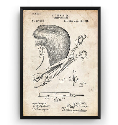 Barbers Shears 1894 Patent Print - Magic Posters