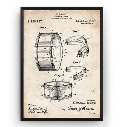 Barry Collapsible Drum 1917 Patent Print - Magic Posters