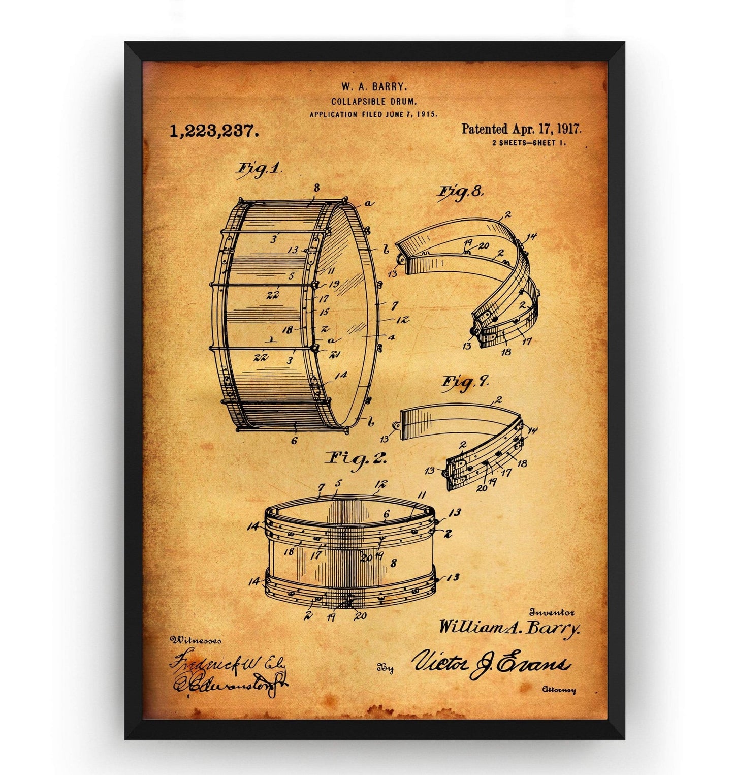 Barry Collapsible Drum 1917 Patent Print - Magic Posters