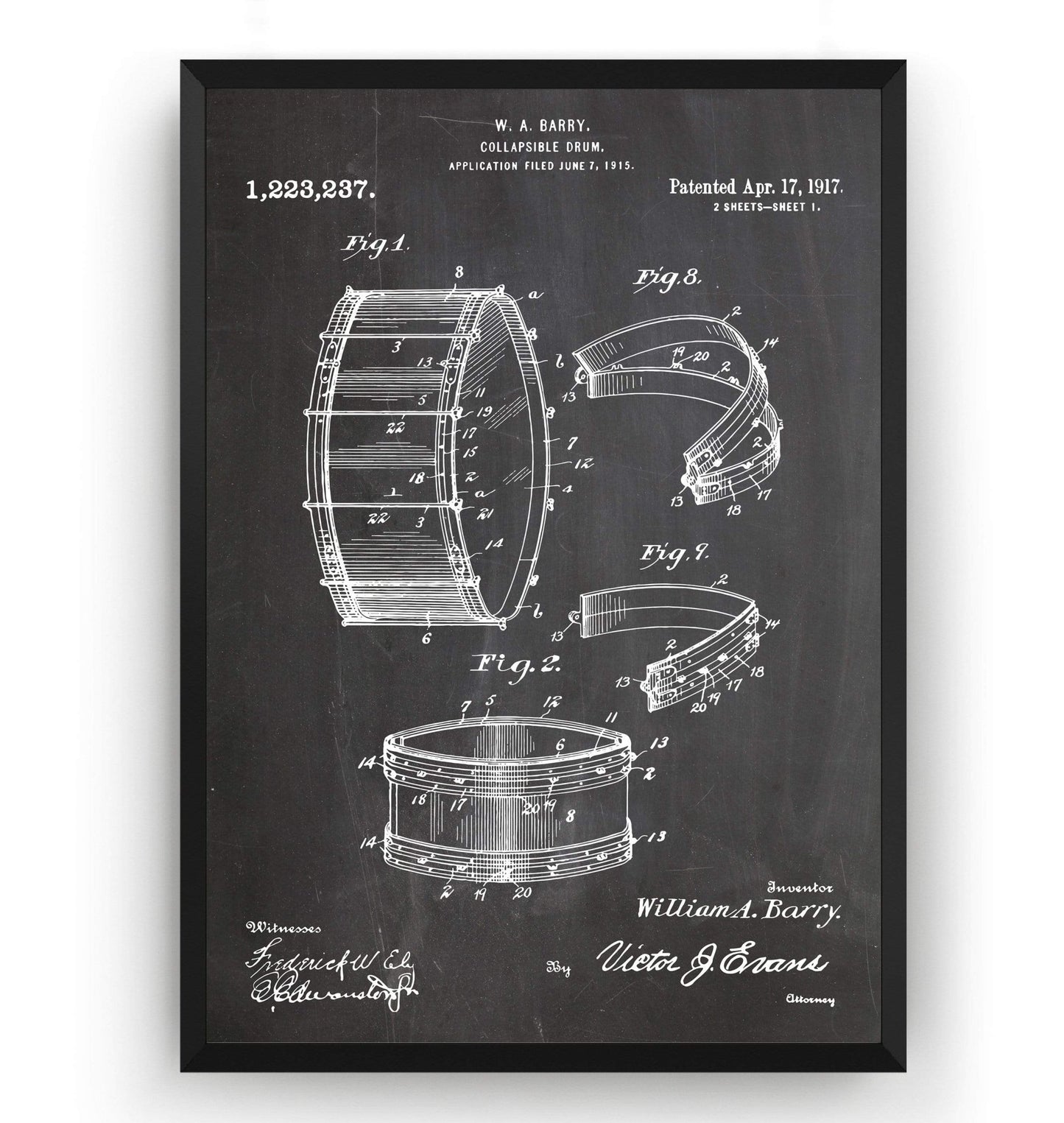Barry Collapsible Drum 1917 Patent Print - Magic Posters