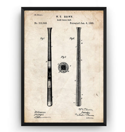 Baseball Bat 1885 Patent Print - Magic Posters