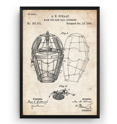 Baseball Catchers Mask 1883 Patent Print - Magic Posters