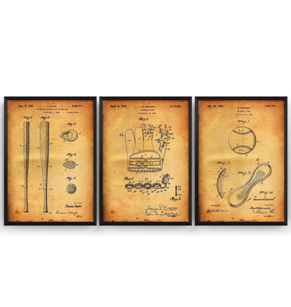 Baseball Set Of 3 Patent Prints - Magic Posters
