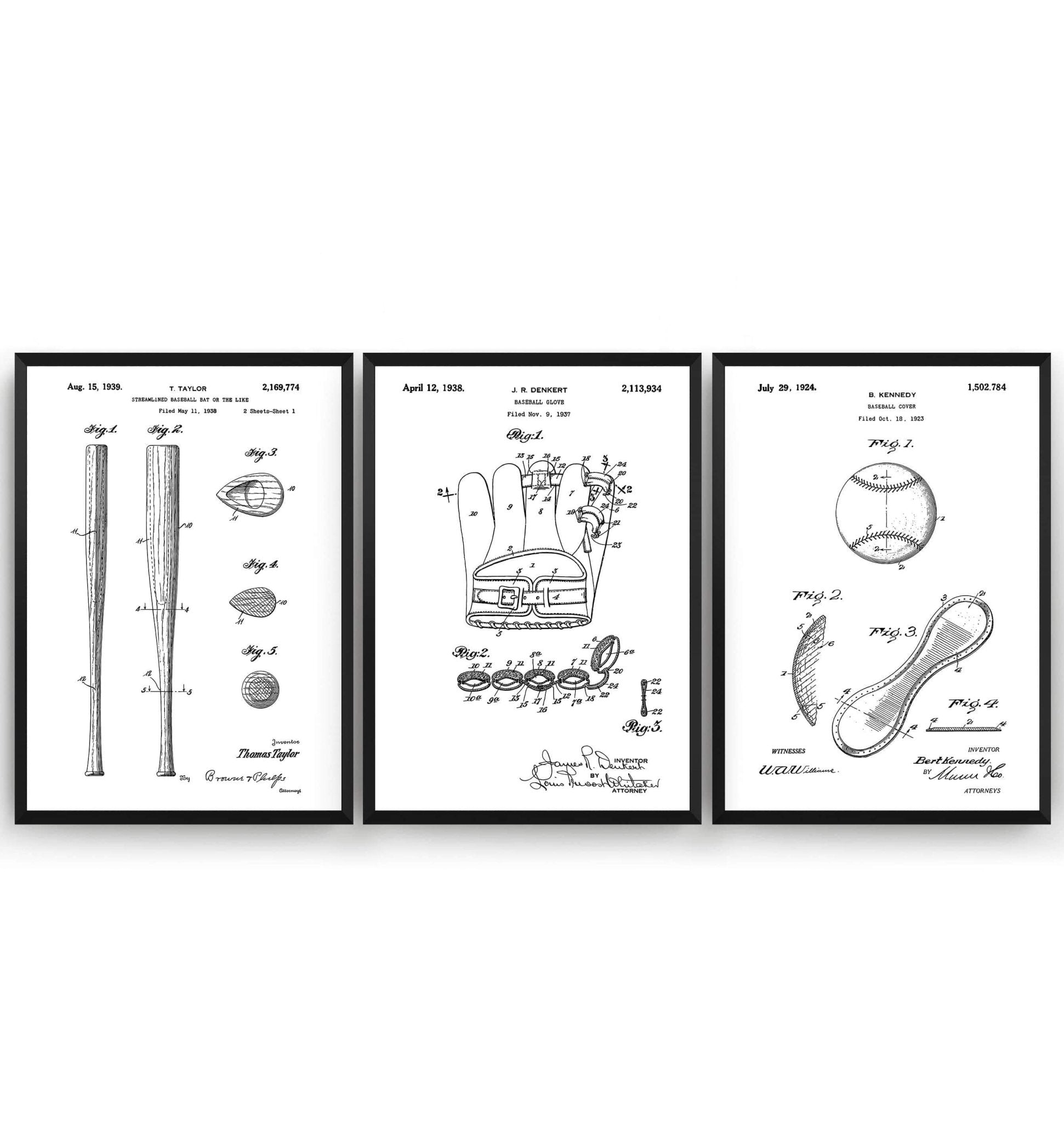 Baseball Set Of 3 Patent Prints - Magic Posters