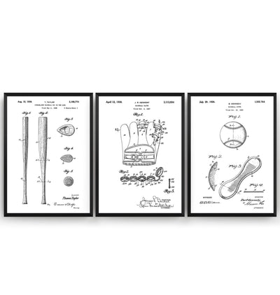 Baseball Set Of 3 Patent Prints - Magic Posters