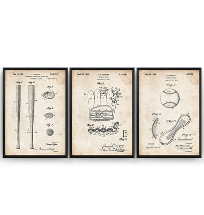Baseball Set Of 3 Patent Prints - Magic Posters