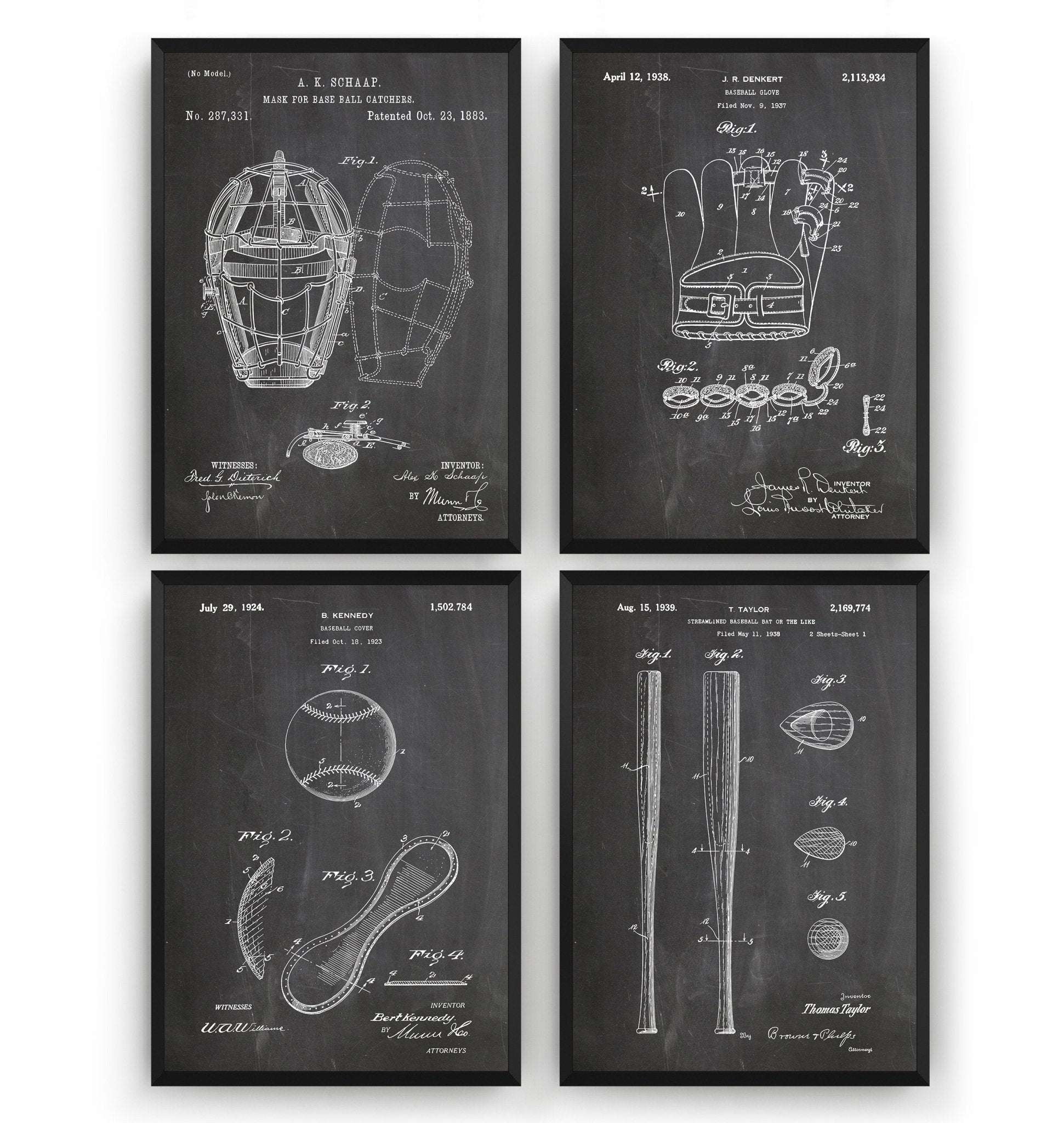 Baseball Set Of 4 Patent Prints - Magic Posters