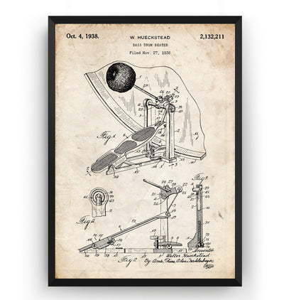 Bass Drum Beater 1938 Patent Print - Magic Posters