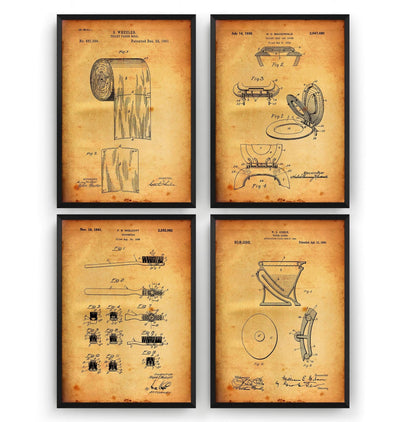 Bathroom Set Of 4 Patent Prints - Magic Posters