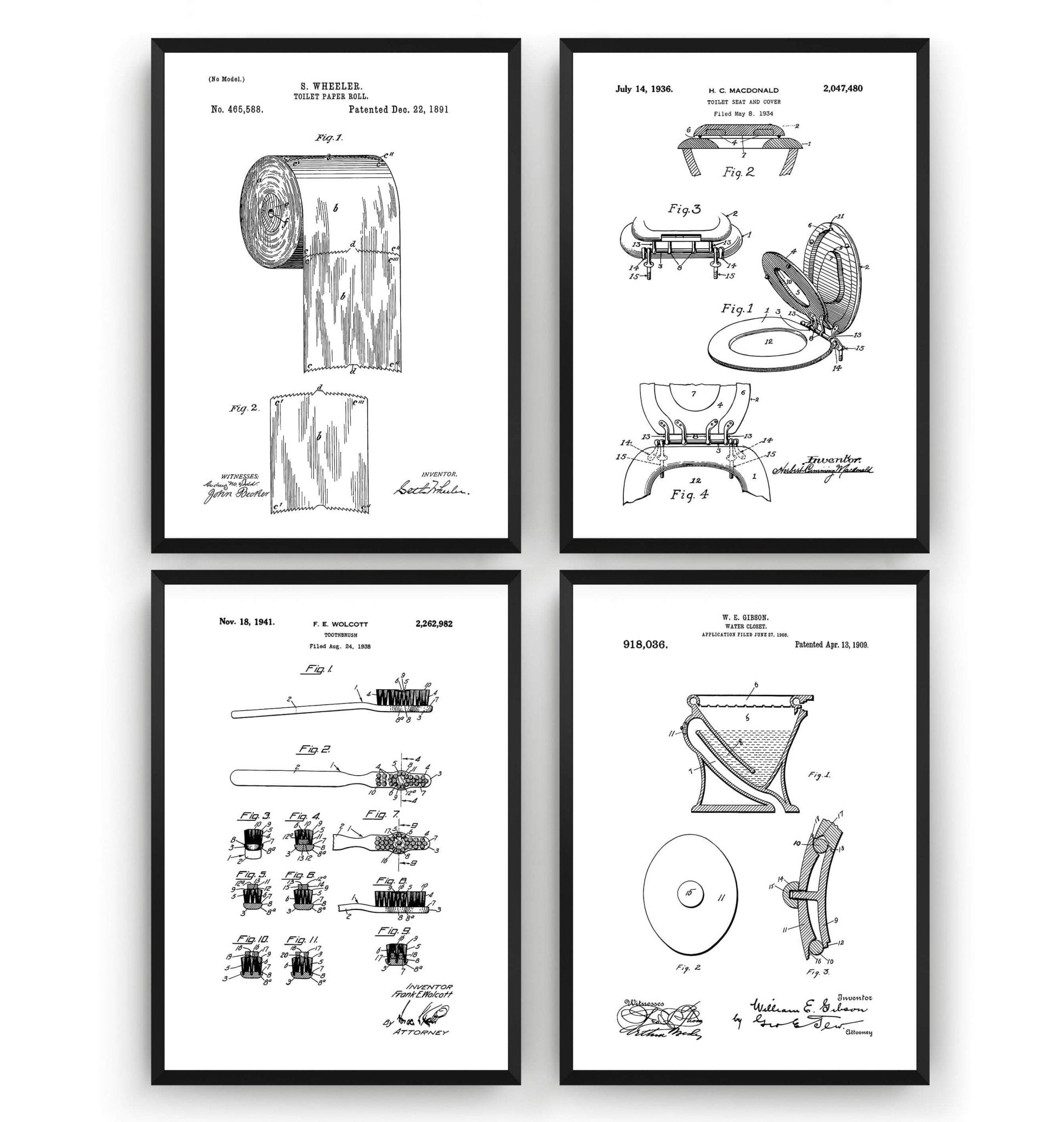 Bathroom Set Of 4 Patent Prints - Magic Posters