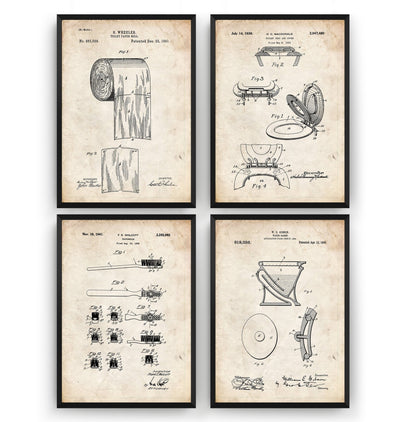 Bathroom Set Of 4 Patent Prints - Magic Posters