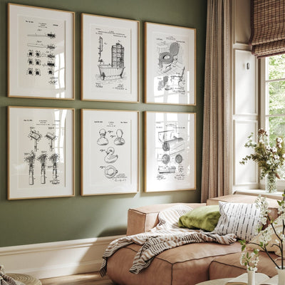 Bathroom Set Of 6 Patent Prints - Magic Posters