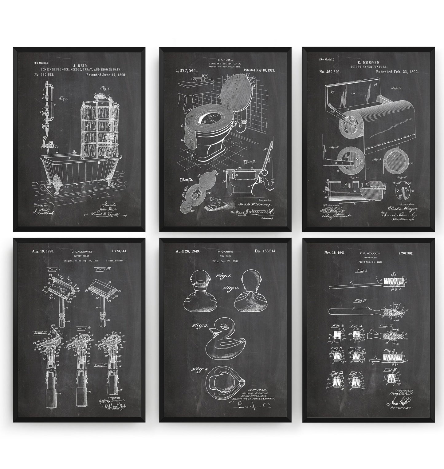 Bathroom Set Of 6 Patent Prints - Magic Posters